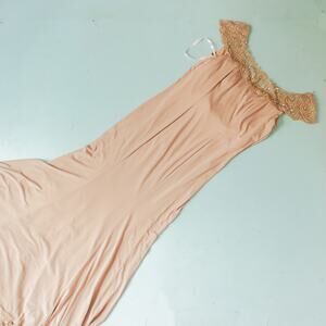 Serena London Gold Taupe Fitted Mermaid Lace Off Shoulder Formal Dress Size 12